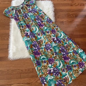 Maxi Vestido Vintage Island Floral Montgomery Ward Mangas Acampanadas Bolsillos Talla M - Imagen 1 de 5
