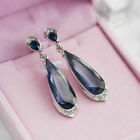 Elegant Drop Earrings For Women Silver Plated Jewelry Blue Sapphire A Pair/set