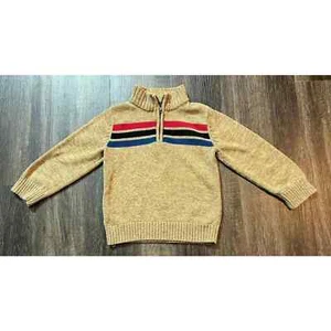 Gymboree Boy's Size 3-4 (XS) Brown Sweater with Stripes 1/4 Zip - Picture 1 of 4