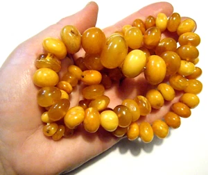 Antique Baltic Butterscotch Egg Yolk Amber Graduated Bead 28" Necklace 88g - Picture 1 of 8