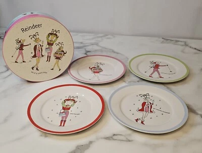 Juego de 4 platos de ensalada de renos de Navidad Rosanna con caja original Foto 1 de 4