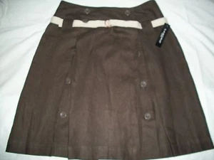 Women's Sandro Solid Skirt Brown Front Pleats Button Closing Belt Size 12 - Picture 1 of 8