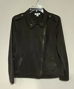 Women's Style & Co. Faux Suede Biker Jacket Classic Olive Green - Medium - Picture 1 of 4