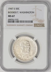 1947-S Booker T Washington Half 50c MS67 NGC 948497-25 - Picture 1 of 4