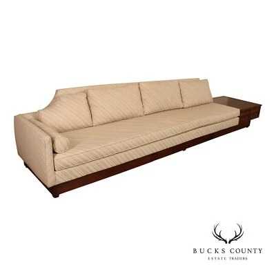 Mid-Century Modern Walnut Long Sofa With End Table - Image 1 of 4