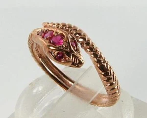 DIVINE 9CT 9K ROSE GOLD INDIAN RUBY COILED SNAKE ART DECO INS RING FREE RESIZE - Picture 1 of 5