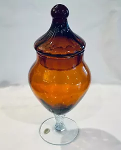 Vintage Retro Amber Brown Glass Apothecary Candy Jar Circus Tent Lid 8.5" - Picture 1 of 11