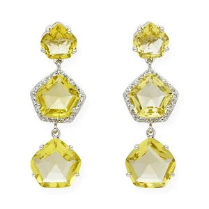 Pendientes Plata de Ley 925 con Cuarzo Limón Complementos de Mujer Joyería Moda - Imagen 1 de 4