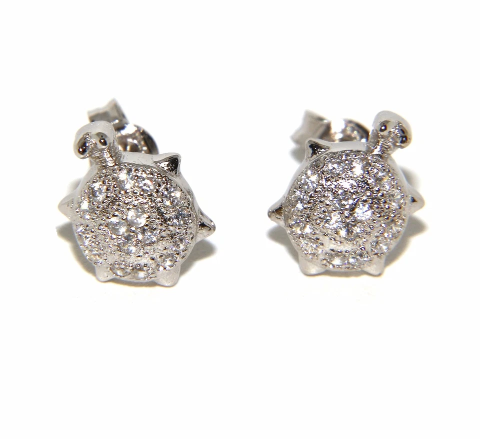 ARGENTO 925 ORECCHINI BIANCO ZIRCONI  BRILLANTI TARTARUGHE AMULETO DONNA PAVE' - Immagine 1 di 1