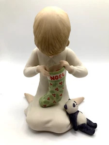 VTG Cybis Figurine Child with Green Noel Stocking Panda Bear Christmas 1980 - Picture 1 of 9