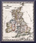 +Wyspy Brytyjskie+ kolor graniczny. Karta z 1860 roku +miedzioryt+ Wielka Brytania,Imperium