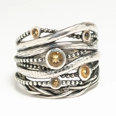 Vintage Israel PZ Lace Highway Sterling Silver Ring With Yellow Citrine Size 8.5 - Image 1 of 4