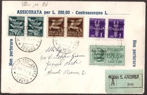 Italia RSI, busta assicurata del 1944 con soprastampe di Teramo   -HF73 - Picture 1 of 3