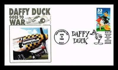 DR JIM STAMPS US COVER DAFFY DUCK GOES TO WAR FDC PANDA PASTED ON CACHET - Image 1 of 2