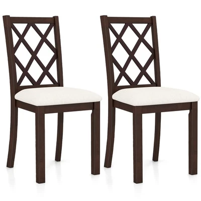 Set of 2 Dining Chairs Wood Kitchen Side Chair w/Inclined Backrest Cherry Brown - Image 1 of 4
