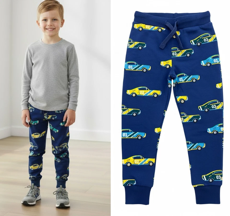 Boys Marks Car Joggers Blue Fleece Lined Cosy Cotton Rich Slim Leg Bottms NEW - Image 1 of 4