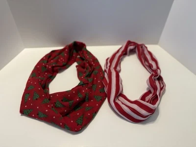 Lot Of 2 Christmas Loop Infinity Scarves Red And White Stripes Christmas Tree - Image 1 of 4