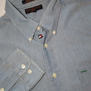 Camicia elegante uomo Tommy Hilfiger golf denim XLarge blu con bottoni logo tasca - Foto 1 di 8