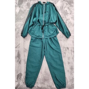 Vintage 90s Adidas Drawstring Waist Track Suit Size M Green Black Zip Hem Lined - Picture 1 of 18
