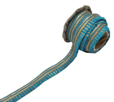 Sushila Vintage 9 Yard Sari Border Craft Trim Sewing Ribbon Lace Edging Blue - Image 1 of 4