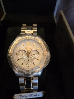 NUEVO✅FECHA DÍA✅ Bulova Acero Inoxidable Dos Tonos, 16 Diamantes, 98E112 Foto 1 de 4