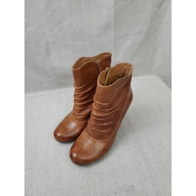 Miz Mooz Women's Brown Leather Ankle Boots Size 7 | Ruched Side Zip Block Heel - Image 1 of 4