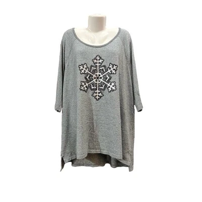 Pullover para mujer Catherines gris jaspeado copo de nieve manga 3/4 | Talla 3X (26/28W) Foto 1 de 4