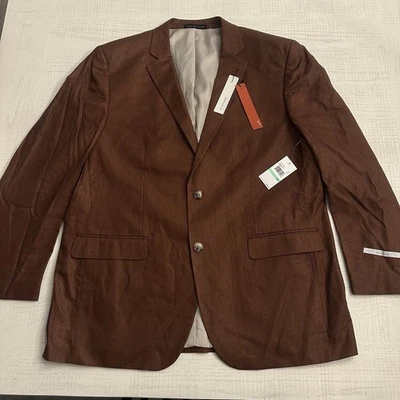 Perry Ellis Linen Blend Speaker Blazer Jacket 46R Plus Rust Brown Modern Fit NEW - Image 1 of 4