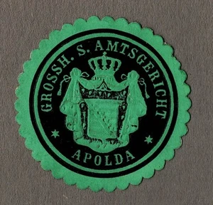 Sello GRANDE. S. TRIBUNAL OFICIAL DE APOLDA - Imagen 1 de 1