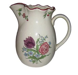 MANN Japan Hand-Painted Pitcher Porcelain Ceramic French Bouquet Flowers 9" VTG - Picture 1 of 3
