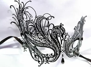 Black Swan metal Masquerade Ball eye mask Carnival Costume Prom birthday Party - Picture 1 of 7