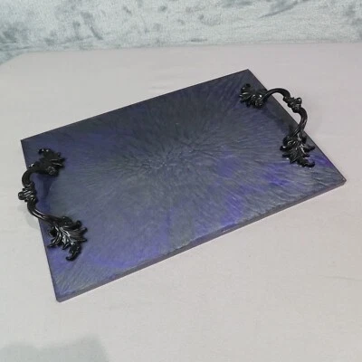 Handmade Gothic Serving Tray Handles Purple Black Resin OOAK Vanity Home Decor - Image 1 of 4