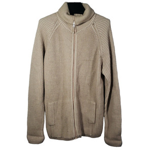 VTG 80s Piccadilly Zip Knit Cardigan Sweater Wool Sz L Tall Turtleneck Beige