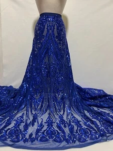 ROYAL BLU paillettes elasticizzate/maglia elastica a 4 vie su paillettes blu reale paillettes da cortile - Foto 1 di 6