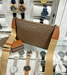 Michael Kors Lady Small Fashion Crossbody Bag Tech Attached Handbag Brown Purse - Picture 1 of 14