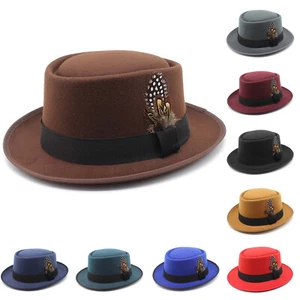 Unisex-Fedora-Hut aus Wolle mit Feder, klassische flache Kappe im französischen - Bild 1 von 51