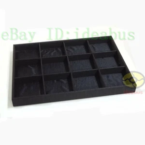 13.8x9.8" black satin Shop Jewelry Display Tray Holder Case with 12 compartments - Picture 1 of 7