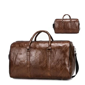 Women Men Leather Duffle Weekend Bag Gym Sport Travel Luggage Handbag Holdall - Picture 1 of 12