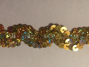 Gold Hologram Scalloped Sequin Trim 1" Wide Non Stretch Embellish, Costume - Picture 1 of 3