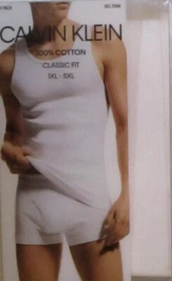 3 CALVIN KLEIN BIG&TALL 2XL 3XL 4XL 5XL  COTTON WHITE BLACK RIBBED TANK T-SHIRTS - Image 1 of 4