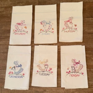 Sunbonnet Sue girls Vintage embroidered handmade guest towel set 6 linen 22 x 26 - Picture 1 of 10