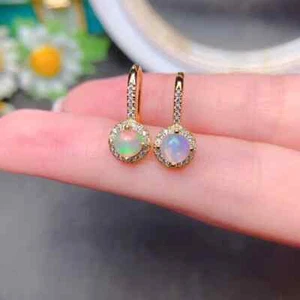 2Ct Round Cut Natural Fire Opal Drop Dangle Earrings 925 Sterling Silver Plated - Picture 1 of 7