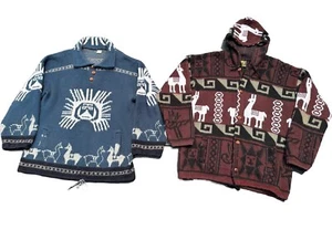 2 Vtg Ecuador Tejidos Ruminahui Wool Aztec Lama Sweater Jacket Handicrafts Vegas - Picture 1 of 14