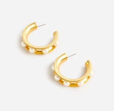 DEBER INCL. Nuevos pendientes de aro de oro con tachuelas de perlas J Crew REGALO DE NAVIDAD Foto 1 de 4