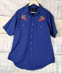 High Noon Men's Blue Western Short Sleeve USA Eagles Pearl Snap Shirt Size Large - Picture 1 of 19