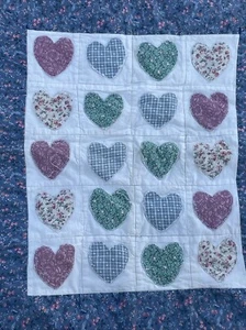 Primitive Patchwork Heart Amish Quilt Throw OOAK Measures 23h x 19w ❤️blt15m15 - Picture 1 of 9