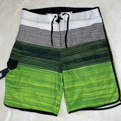Traje de baño Burnside para hombre 36 verde blanco a rayas pantalones cortos surf con peine de bolsillo Foto 1 de 4
