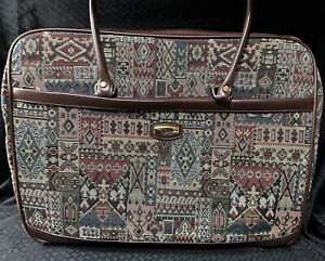 American Tourister Vintage Tapestry Style Luggage Bag Geometric Design VGC