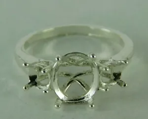 6515 STERLING SILVER RING SETTING,3STONE, 9X7MM OVAL & 2-4.5MM RD STONE,SZ 7.25 - Picture 1 of 5