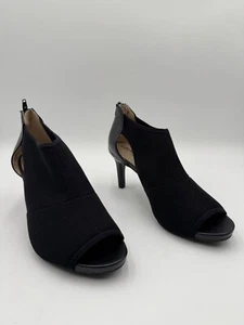 Lifestride MOD Black Suede Peep Toe Ankle Boots Size 9.5 3" Heel Zip Back Comfor - Picture 1 of 6